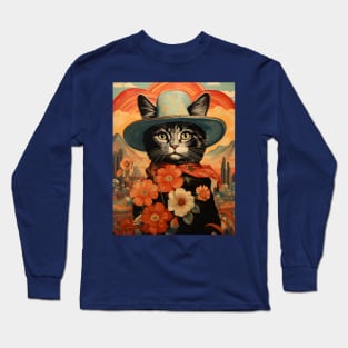 Retro Vintage Cowboy Kitty Cat - Whiskered Wild West Adventure Long Sleeve T-Shirt